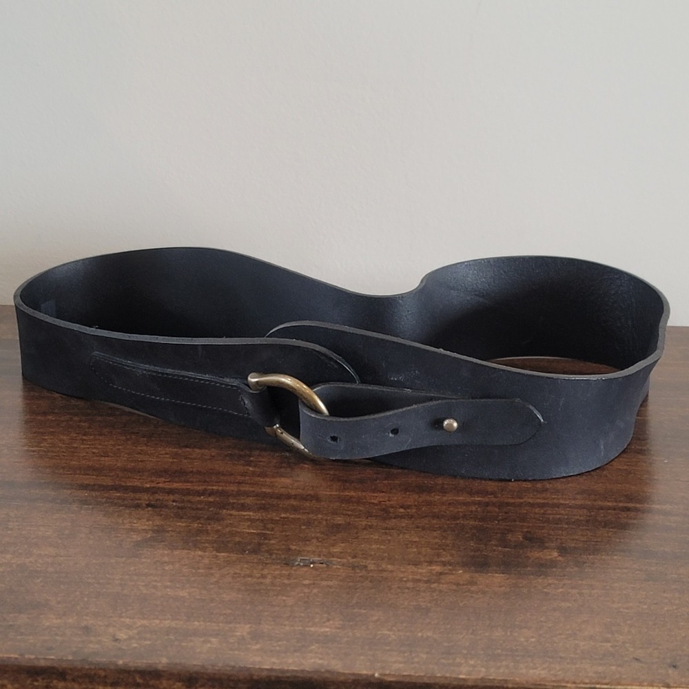 VTG Gap Black Leather Boho Belt Sz M Bohemian Grunge Steampunk